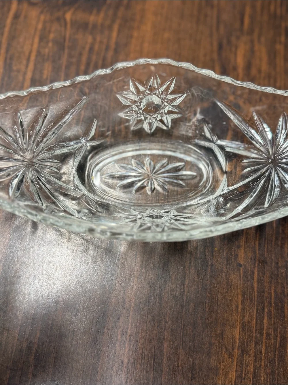 Clear Pressed Glass Decorative Serving Bowl - Classic Cut Design